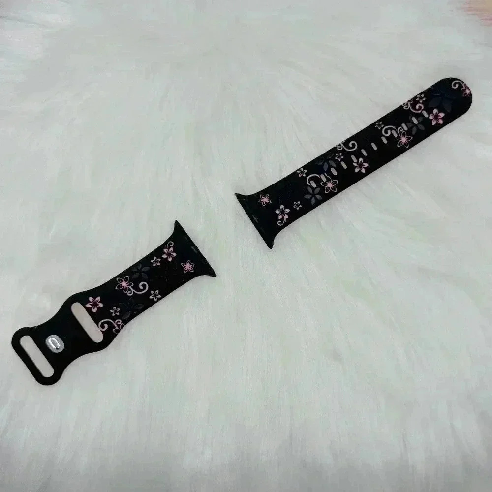New Black & Pink Floral Design Apple Watch Bands  38mm 40mm 41mm
